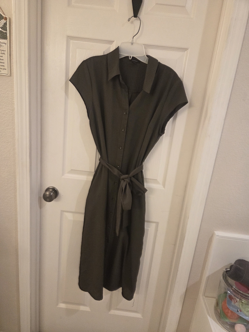 Nordstrom Brand Halogen Sleeveless Button-Front Olive Shirt Dress with Waist Tie